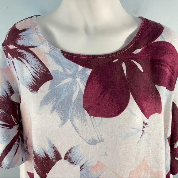 Lord & Taylor Plus Size 1X Boxy Floral Linen Shirt Top Popover Summer Resort - Picture 4 of 13